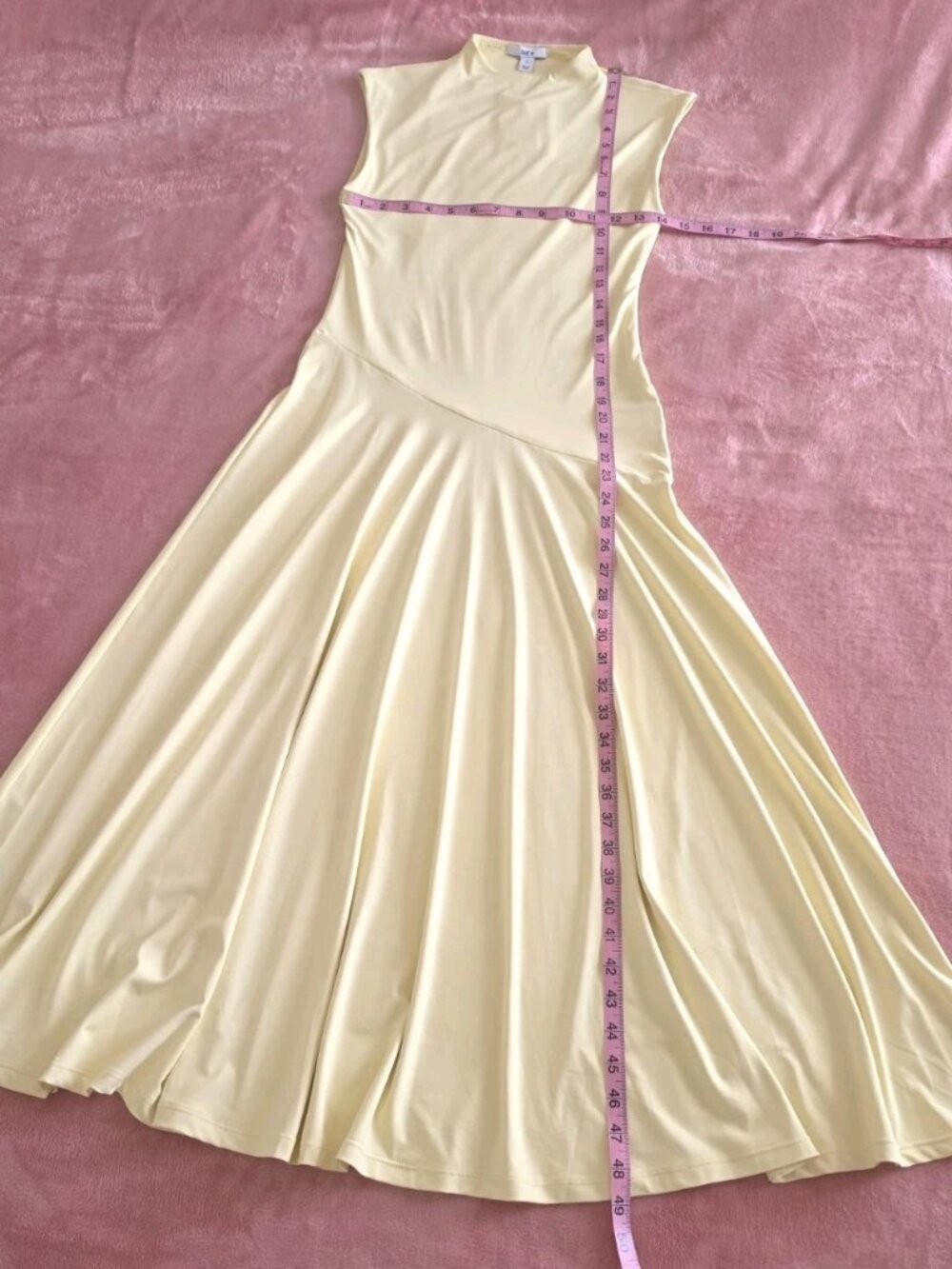 bar III Yellow Sleeveless Maxi Dress Crew Neck Pleated Double Layer Size S - Picture 8 of 11
